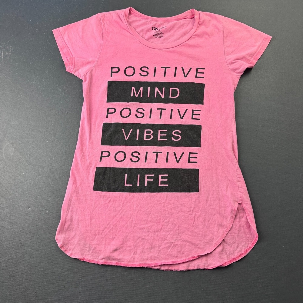 On Fire T-Shirt Women's Small Pink Graphic Tee Positive Vibes Short Sleeve Top